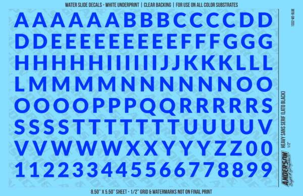 ASG Waterslide Decals - Heavy Sans Serif Lettering Numbers 1/2"