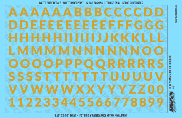 ASG Waterslide Decals - Heavy Sans Serif Lettering Numbers 1/2"
