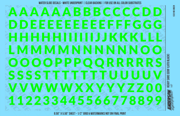 ASG Waterslide Decals - Heavy Sans Serif Lettering Numbers 1/2"