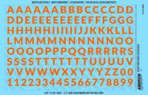 ASG Waterslide Decals - Heavy Sans Serif Lettering Numbers 1/2"