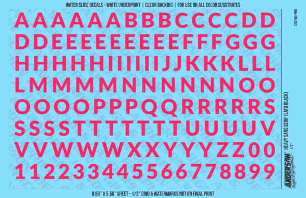 ASG Waterslide Decals - Heavy Sans Serif Lettering Numbers 1/2"