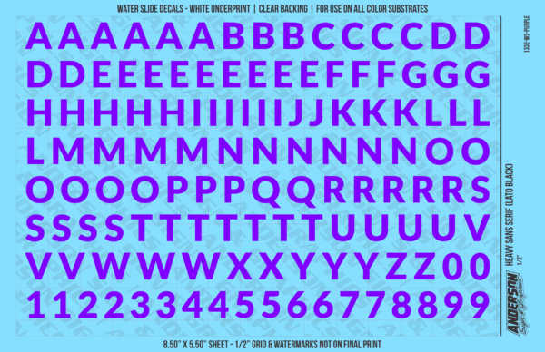 ASG Waterslide Decals - Heavy Sans Serif Lettering Numbers 1/2"