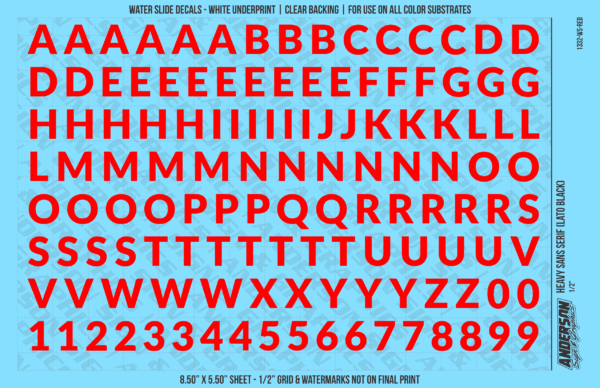ASG Waterslide Decals - Heavy Sans Serif Lettering Numbers 1/2"
