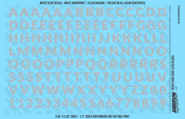 ASG Waterslide Decals - Heavy Sans Serif Lettering Numbers 1/2"