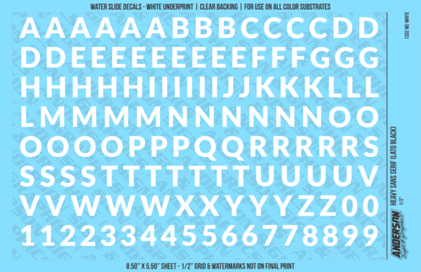 ASG Waterslide Decals - Heavy Sans Serif Lettering Numbers 1/2"