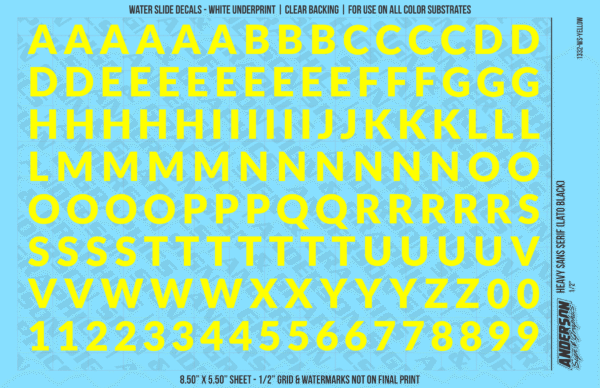 ASG Waterslide Decals - Heavy Sans Serif Lettering Numbers 1/2"