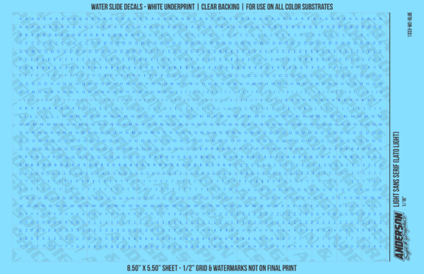 1333-WS-Blue.png ASG Waterslide Decals - Light Sans Serif Lettering Numbers 1/16"