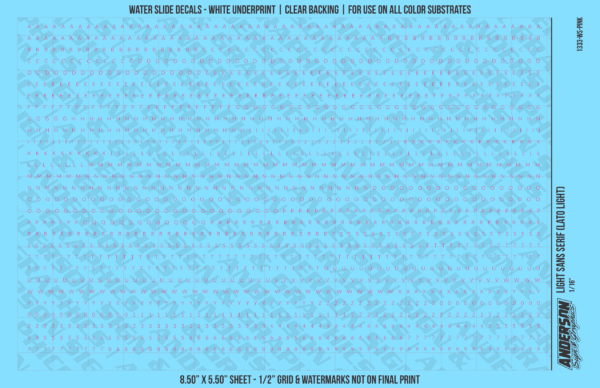 1333-WS-Pink.png ASG Waterslide Decals - Light Sans Serif Lettering Numbers 1/16"