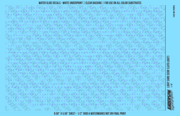 1333-WS-Purple.png ASG Waterslide Decals - Light Sans Serif Lettering Numbers 1/16"