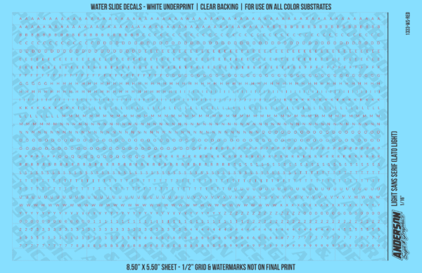 1333-WS-Red.png ASG Waterslide Decals - Light Sans Serif Lettering Numbers 1/16"