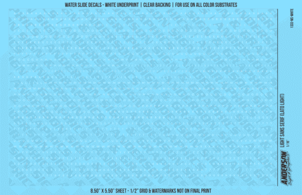 1333-WS-White.png ASG Waterslide Decals - Light Sans Serif Lettering Numbers 1/16"
