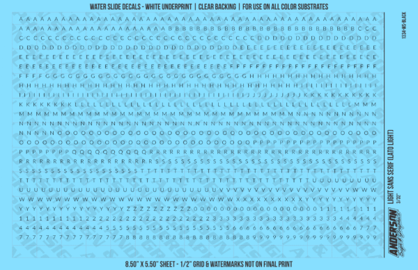 1334-WS-Black.png ASG Waterslide Decals - Light Sans Serif Lettering Numbers 3/32"