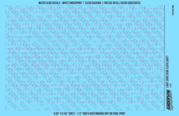 1334-WS-Pink.png ASG Waterslide Decals - Light Sans Serif Lettering Numbers 3/32"