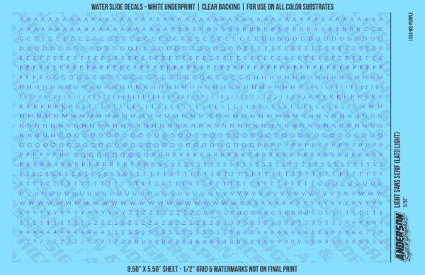 1334-WS-Purple.png ASG Waterslide Decals - Light Sans Serif Lettering Numbers 3/32"