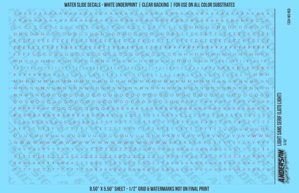 1334-WS-Red.png ASG Waterslide Decals - Light Sans Serif Lettering Numbers 3/32"