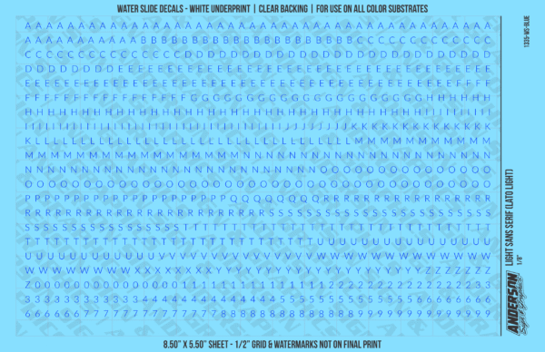 1335-WS-Blue.png ASG Waterslide Decals - Light Sans Serif Lettering Numbers 1/8"