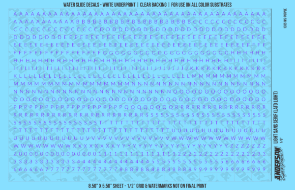 1335-WS-Purple.png ASG Waterslide Decals - Light Sans Serif Lettering Numbers 1/8"