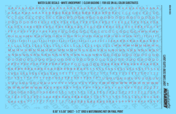 1335-WS-Red.png ASG Waterslide Decals - Light Sans Serif Lettering Numbers 1/8"
