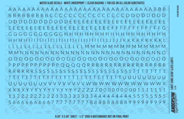 1336-WS-Black.png ASG Waterslide Decals - Light Sans Serif Lettering Numbers 3/16"