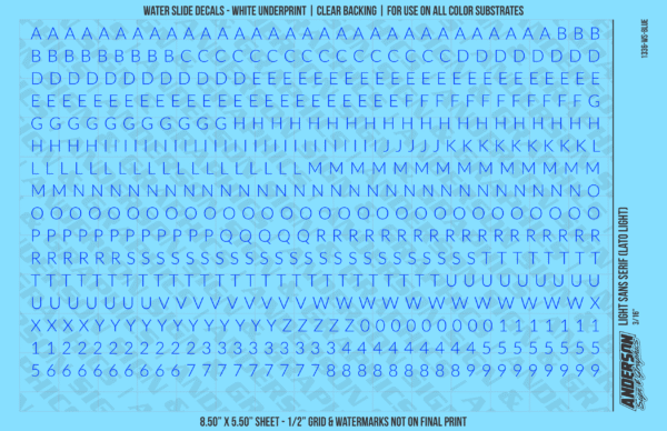 1336-WS-Blue.png ASG Waterslide Decals - Light Sans Serif Lettering Numbers 3/16"