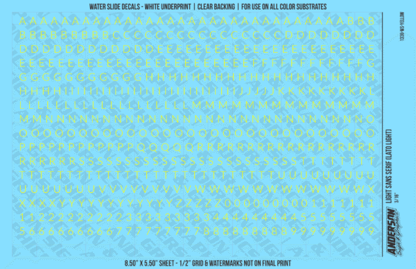 1336-WS-Yellow.png ASG Waterslide Decals - Light Sans Serif Lettering Numbers 3/16"