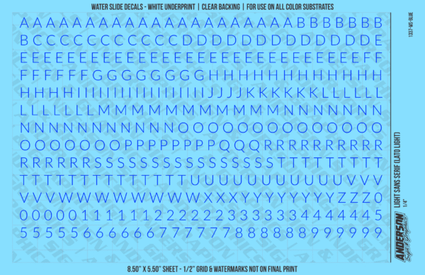 1337-WS-Blue.png ASG Waterslide Decals - Light Sans Serif Lettering Numbers 1/4"