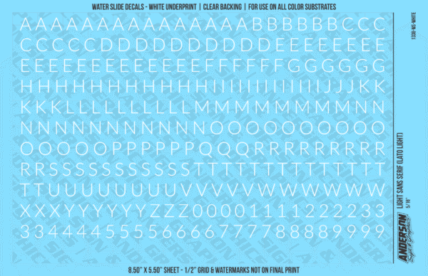 1338-WS-White.png ASG Waterslide Decals - Light Sans Serif Lettering Numbers 5/16"