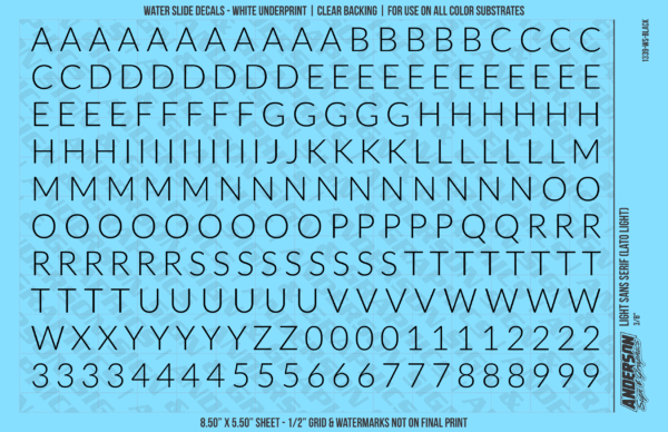 1339-WS-Black.png ASG Waterslide Decals - Light Sans Serif Lettering Numbers 3/8"