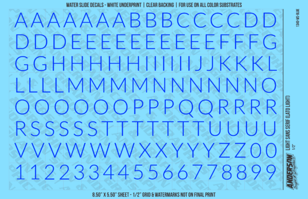 1340-WS-Blue.png ASG Waterslide Decals - Light Sans Serif Lettering Numbers 1/2"
