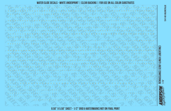 1341-WS-GoldMetallic.png ASG Waterslide Decals - Renaissance Serif Lettering Numbers 1/16"