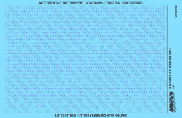 1341-WS-Purple.png ASG Waterslide Decals - Renaissance Serif Lettering Numbers 1/16"