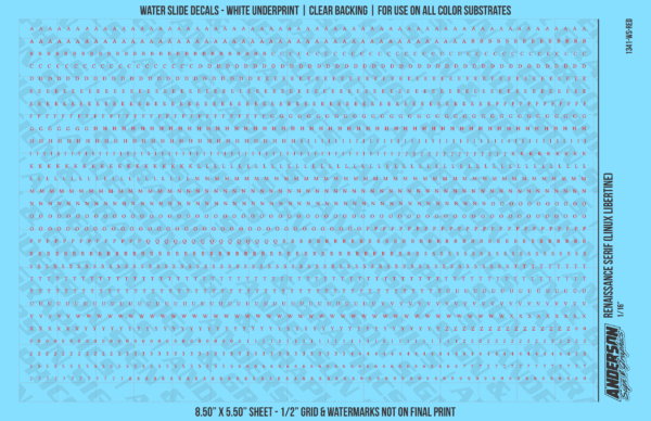 1341-WS-Red.png ASG Waterslide Decals - Renaissance Serif Lettering Numbers 1/16"