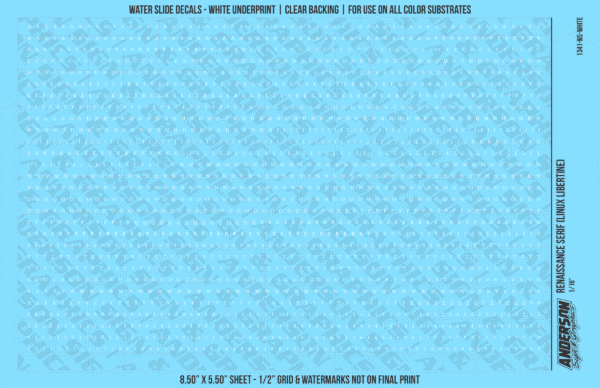 1341-WS-White.png ASG Waterslide Decals - Renaissance Serif Lettering Numbers 1/16"