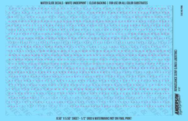 ASG Waterslide Decals - Renaissance Serif Lettering Numbers 3/32"