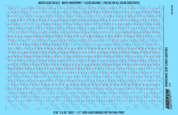 ASG Waterslide Decals - Renaissance Serif Lettering Numbers 3/32"