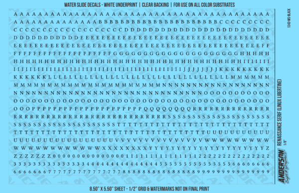 ASG Waterslide Decals - Renaissance Serif Lettering Numbers 1/8"