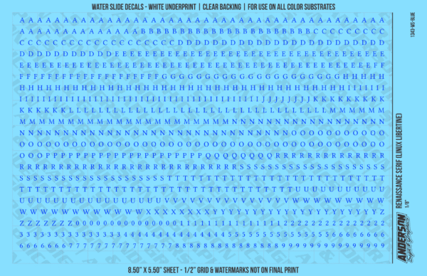 ASG Waterslide Decals - Renaissance Serif Lettering Numbers 1/8"