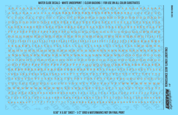 ASG Waterslide Decals - Renaissance Serif Lettering Numbers 1/8"