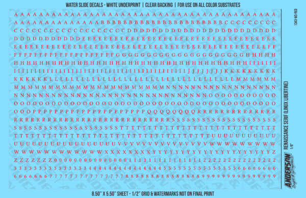 ASG Waterslide Decals - Renaissance Serif Lettering Numbers 1/8"