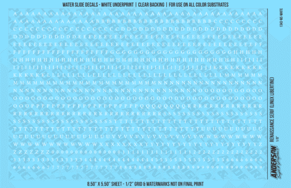 ASG Waterslide Decals - Renaissance Serif Lettering Numbers 1/8"