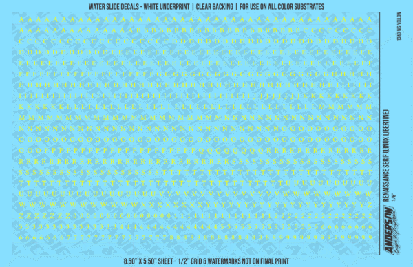 ASG Waterslide Decals - Renaissance Serif Lettering Numbers 1/8"