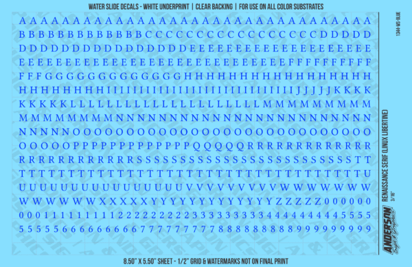 ASG Waterslide Decals - Renaissance Serif Lettering Numbers 3/16"