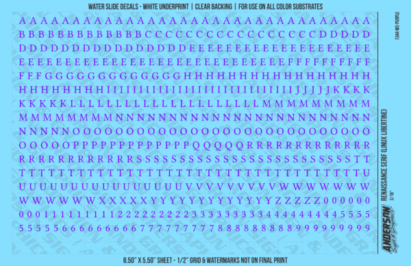 ASG Waterslide Decals - Renaissance Serif Lettering Numbers 3/16"