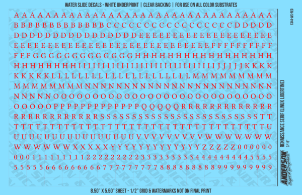 ASG Waterslide Decals - Renaissance Serif Lettering Numbers 3/16"