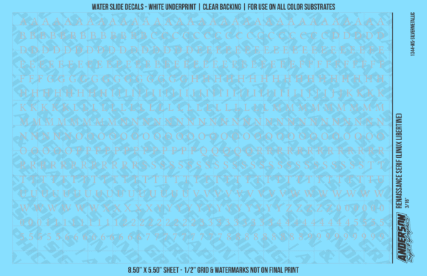 ASG Waterslide Decals - Renaissance Serif Lettering Numbers 3/16"