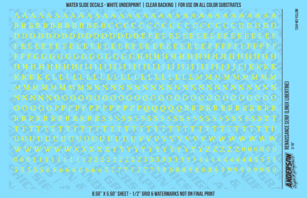 ASG Waterslide Decals - Renaissance Serif Lettering Numbers 3/16"