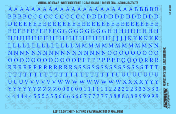 ASG Waterslide Decals - Renaissance Serif Lettering Numbers 1/4"