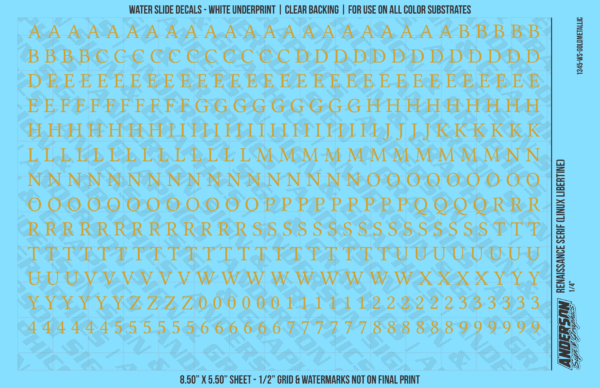 ASG Waterslide Decals - Renaissance Serif Lettering Numbers 1/4"