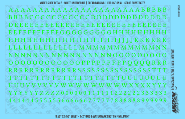 ASG Waterslide Decals - Renaissance Serif Lettering Numbers 1/4"