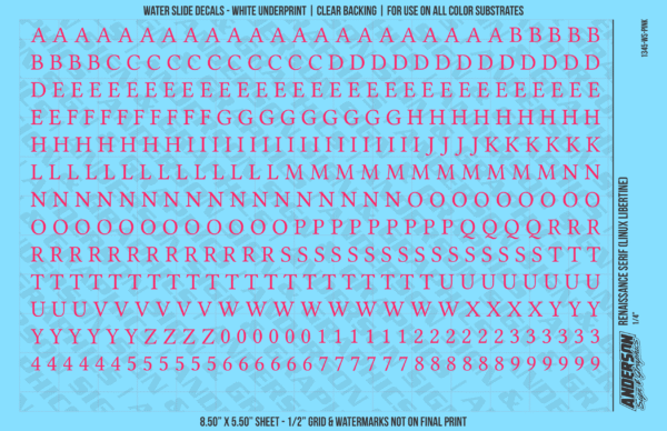 ASG Waterslide Decals - Renaissance Serif Lettering Numbers 1/4"